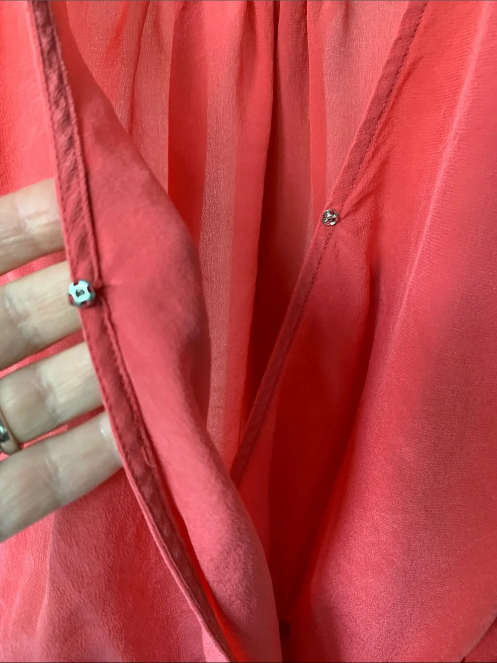 Madewell Coral-Red Silk Wrap Blouse with Tie Waist, Size XS.